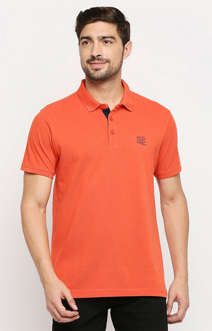 Spykar Men Orange Cotton Regular Polo T-Shirt