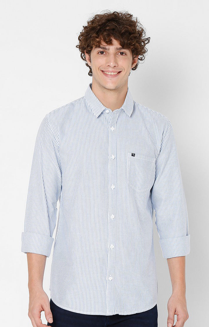 Spykar Slim Fit Blue Striped Full Sleeve Shirts For Men