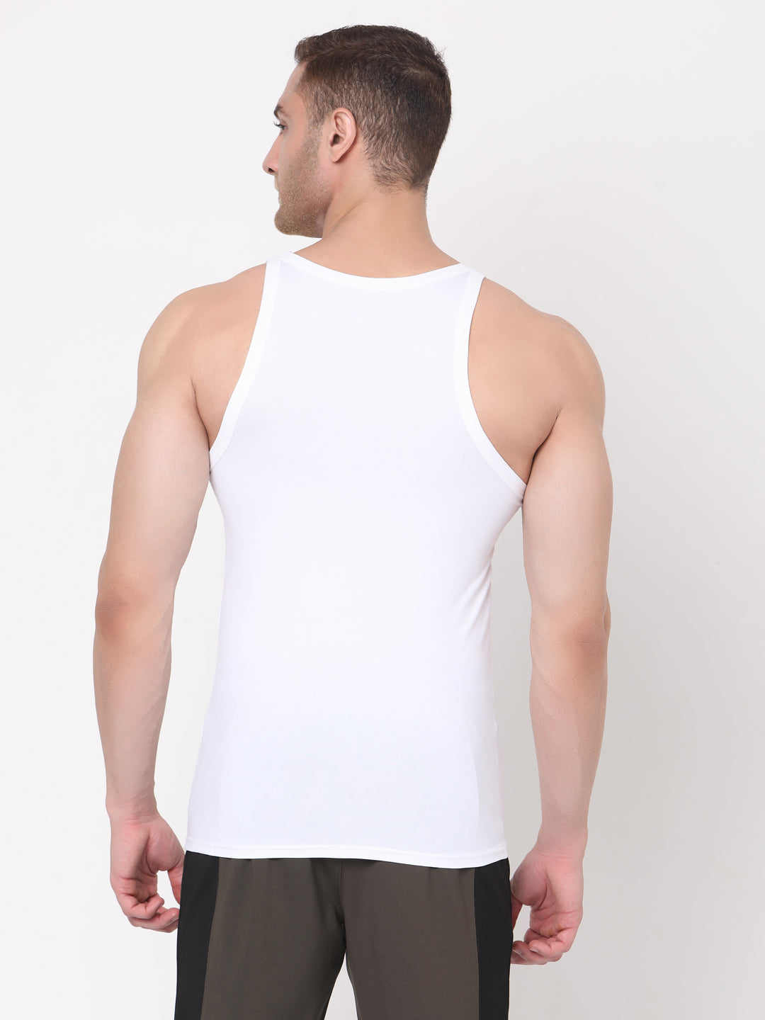 Men Premium White Square Neck Cotton Blend Vest- Underjeans By Spykar