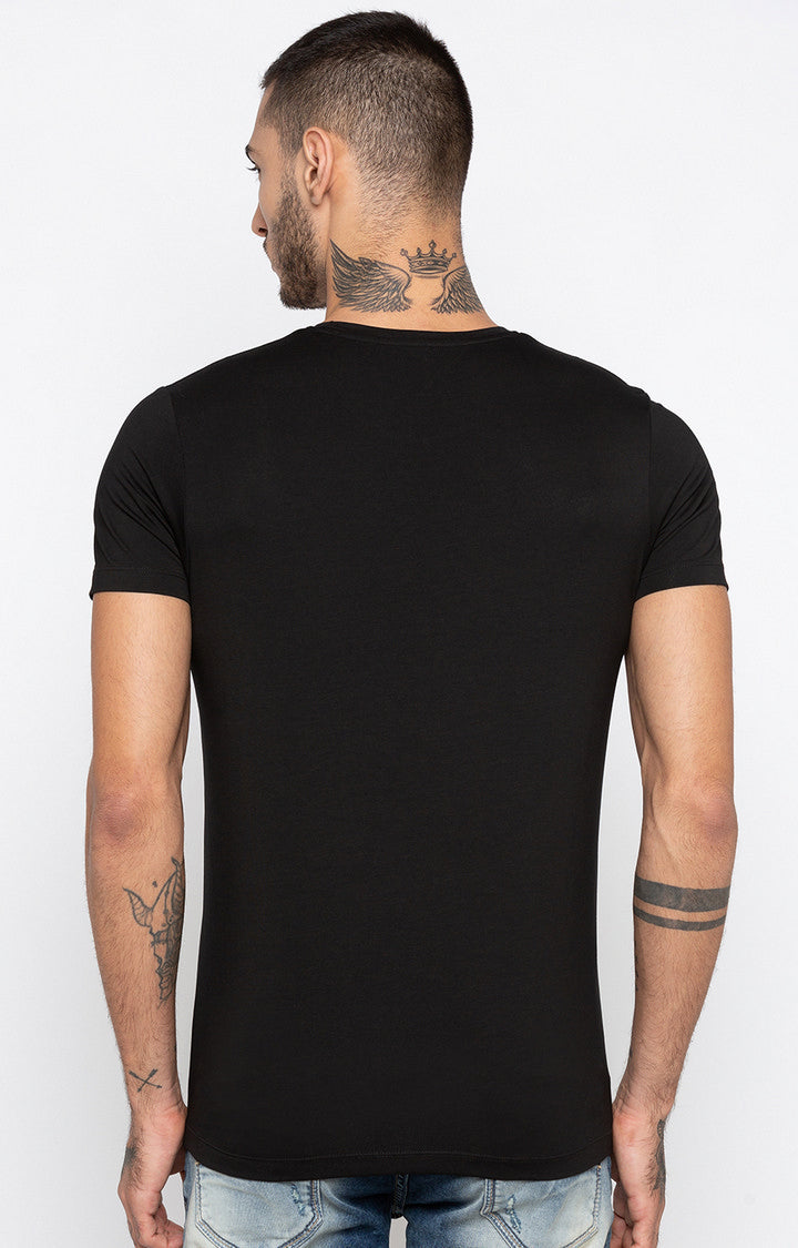 Spykar Black Printed Slim Fit Men T-Shirts