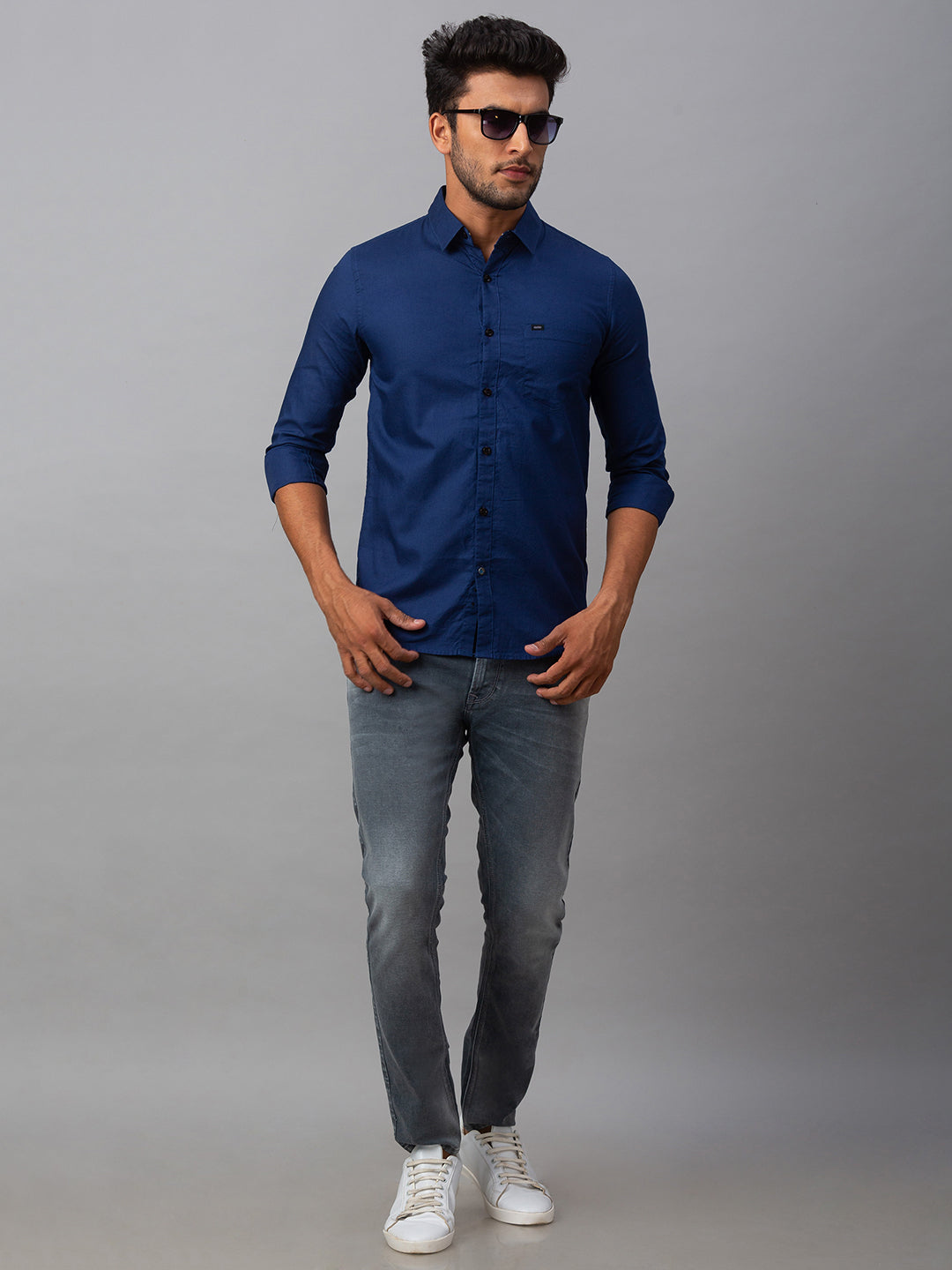 Spykar Men Blue Cotton Slim Fit Shirt