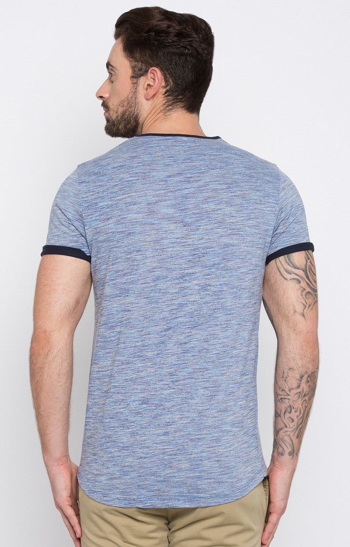 Spykar Blue Melange Slim Fit Men T-Shirts