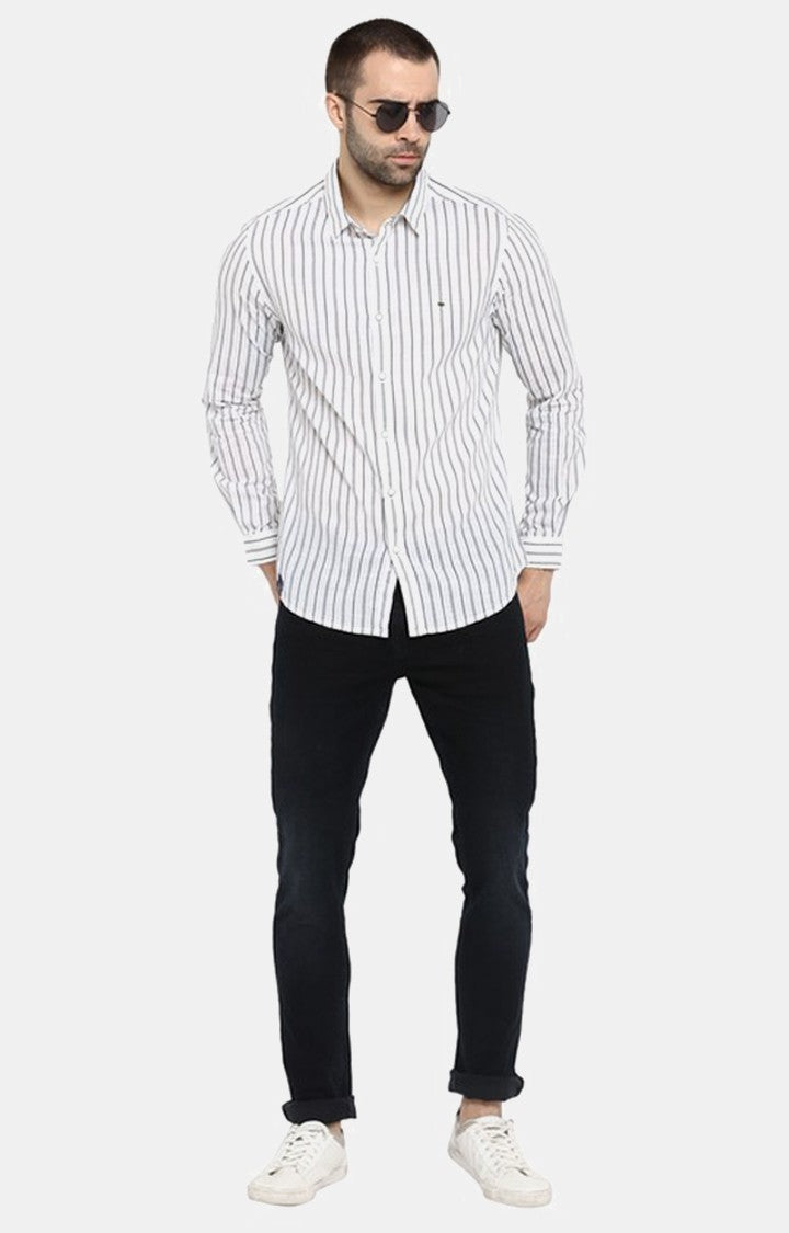 Spykar Men'S White Cotton Striped Casual Shirts