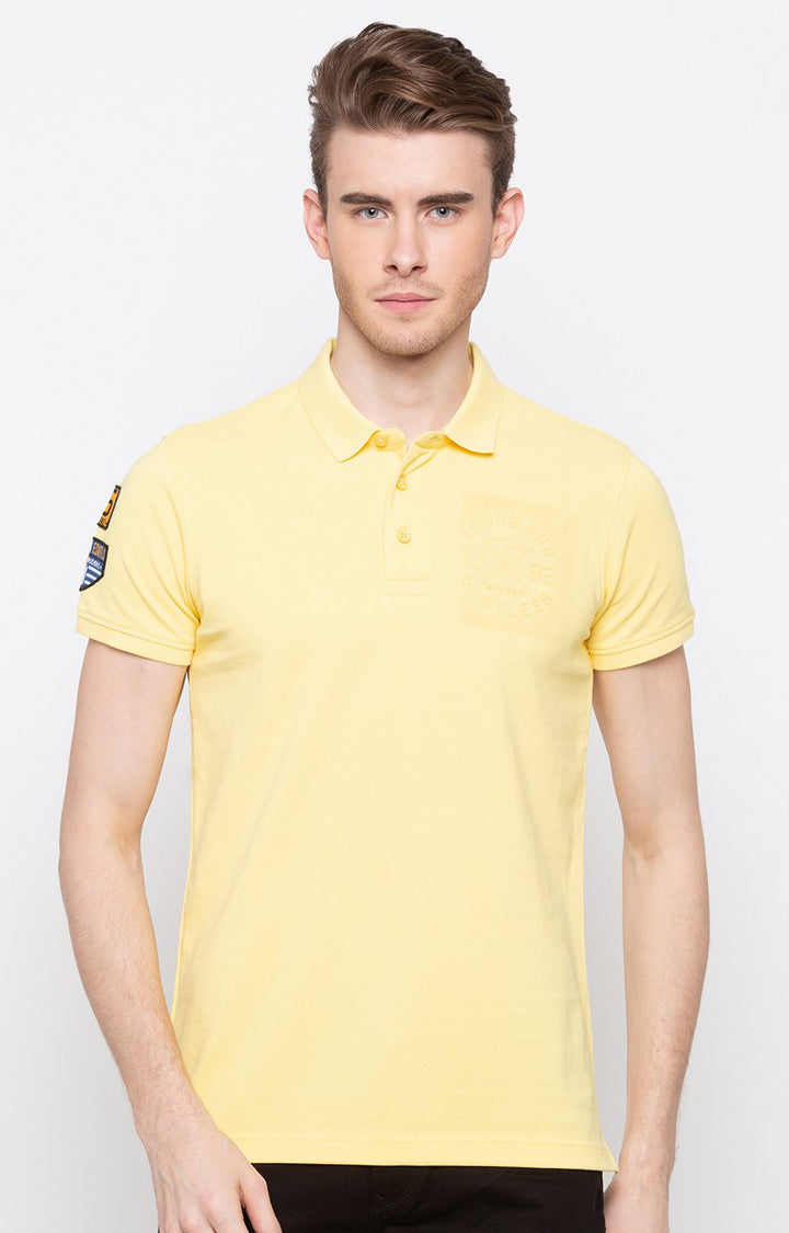 Spykar Pestle Yellow Solid Slim Polo Fit T-Shirt