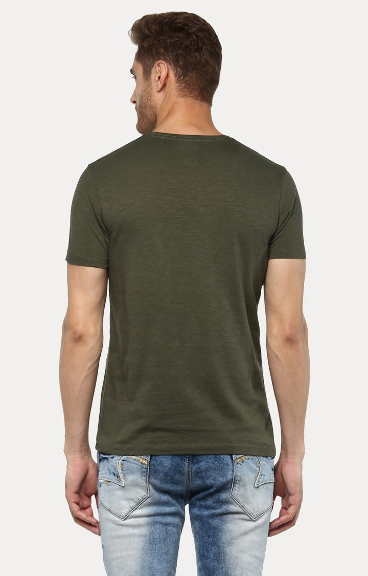 Spykar Green Printed Slim Fit Men T-Shirts