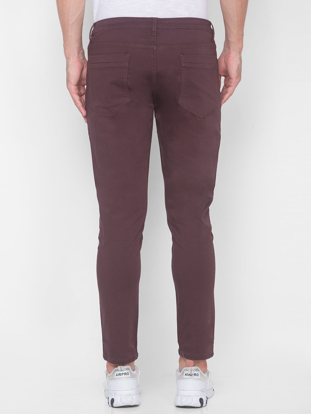 Spykar Men Red Cotton Slim Fit Casual Trousers