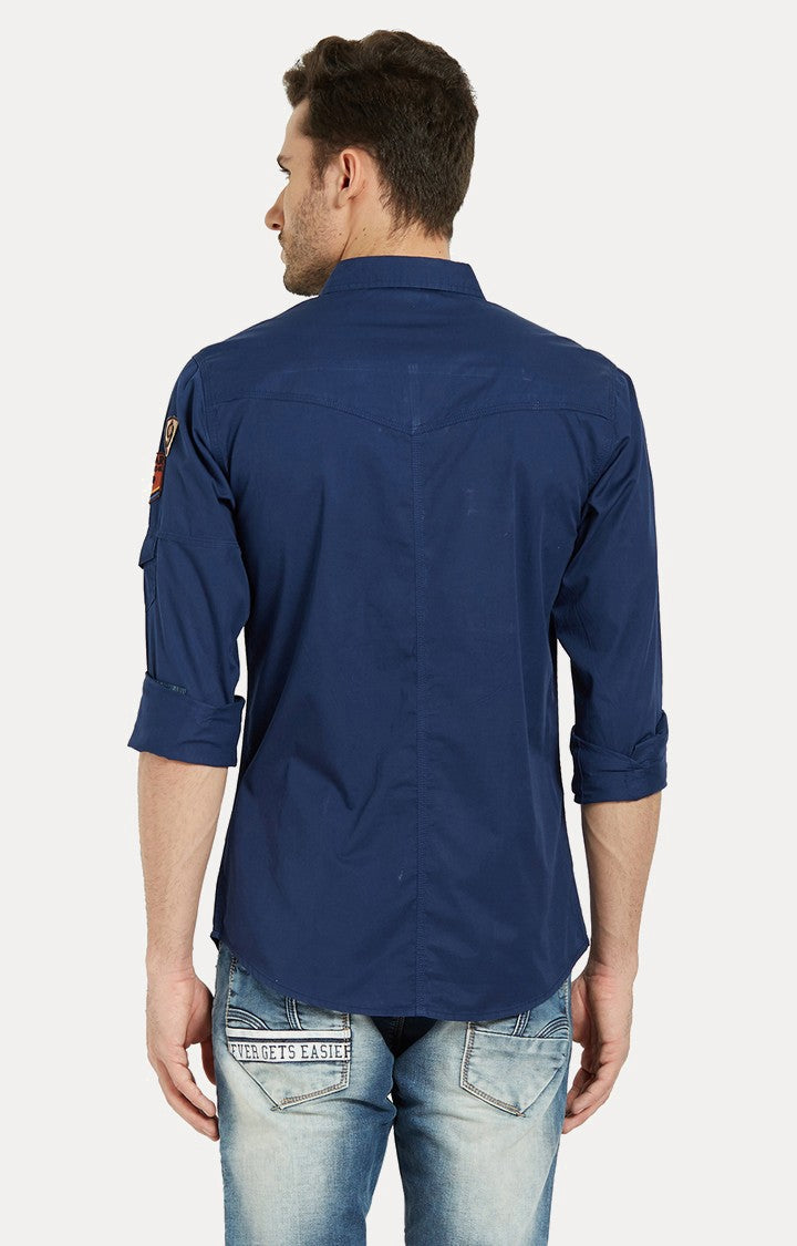 Spykar Men'S Blue Cotton Solid Casual Shirts