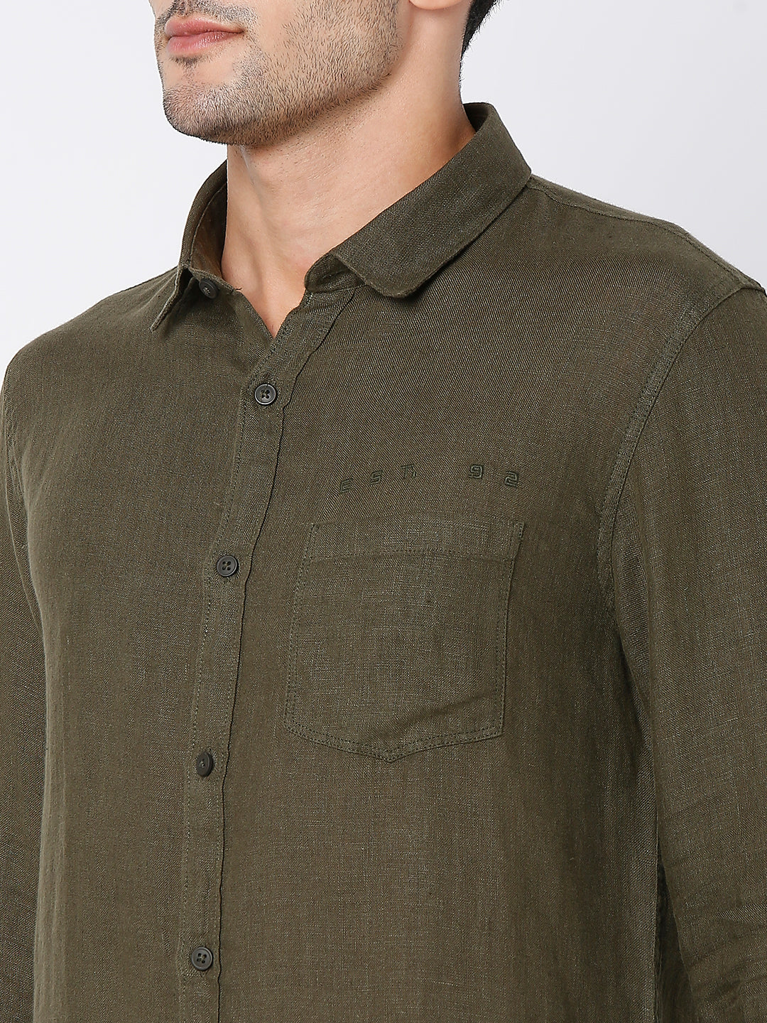 Spykar Men Green Cotton Full Sleeve Plain Shirt