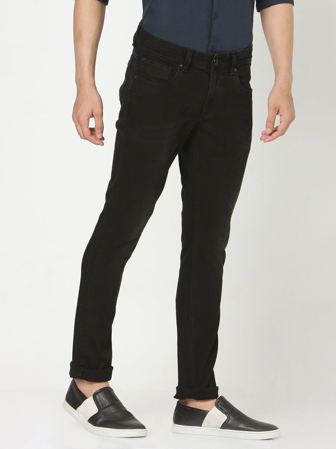 Spykar Men Black Cotton Slim Fit Narrow Length Jeans (Skinny)