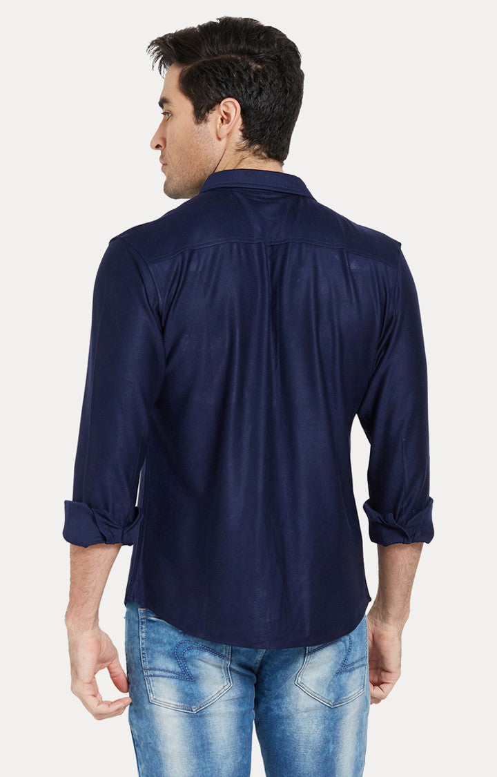 Spykar Men'S Blue Cotton Solid Casual Shirts