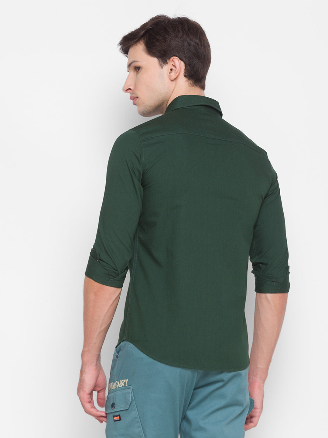 Spykar Slim Fit Green Cotton Men Shirt