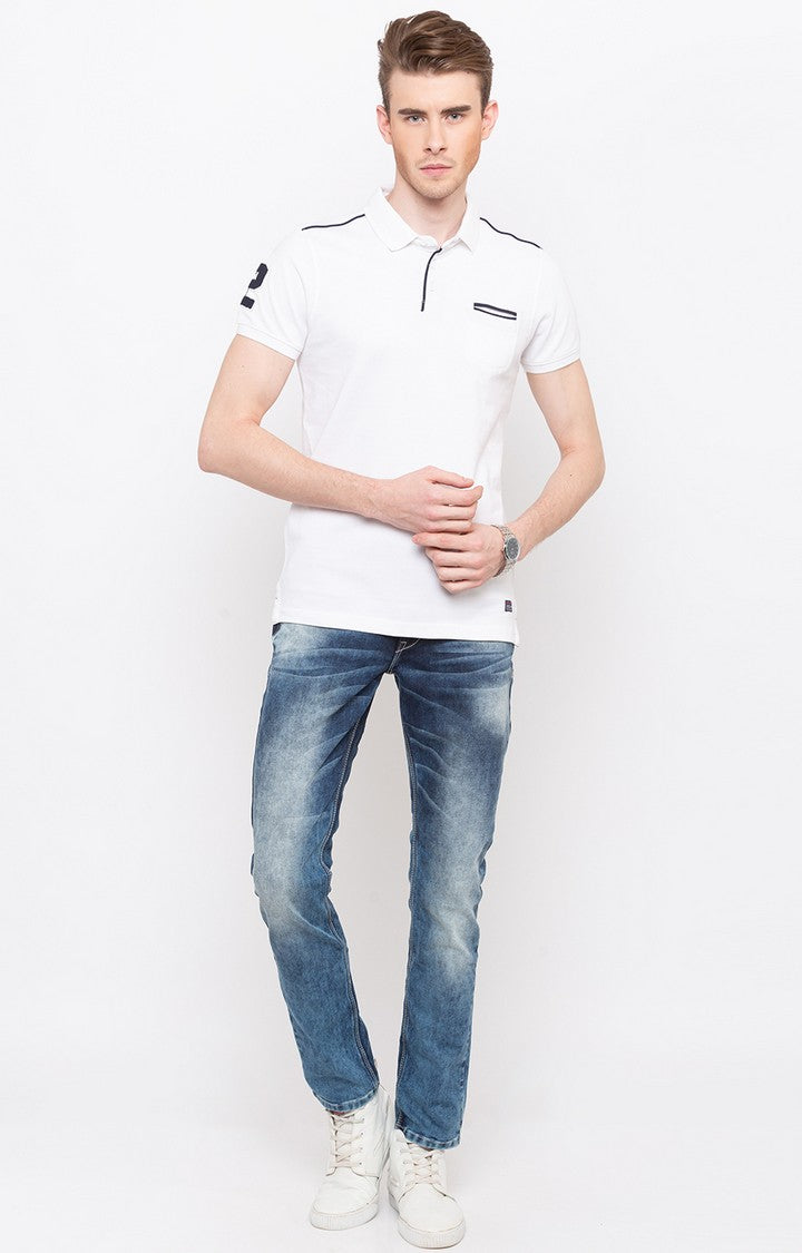 Spykar White Solid Slim Fit Polo T-Shirt