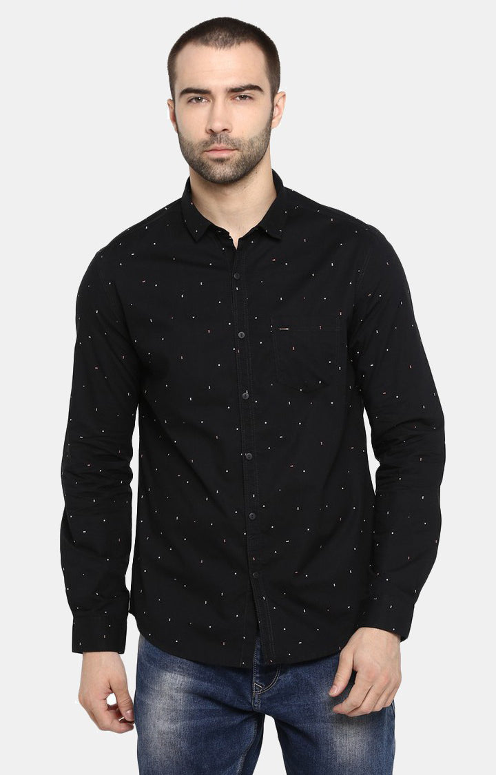 Spykar Men'S Black Cotton Printed Casual Shirts