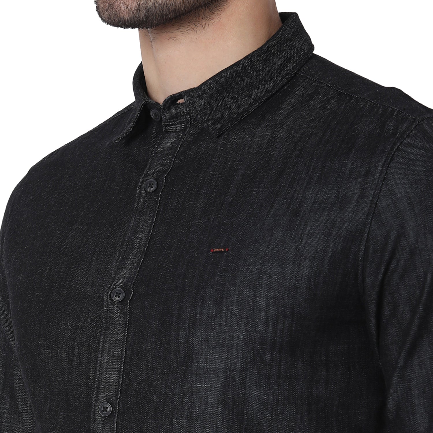 Spykar Men Black Cotton Slim Fit Full Sleeve Plain Shirt