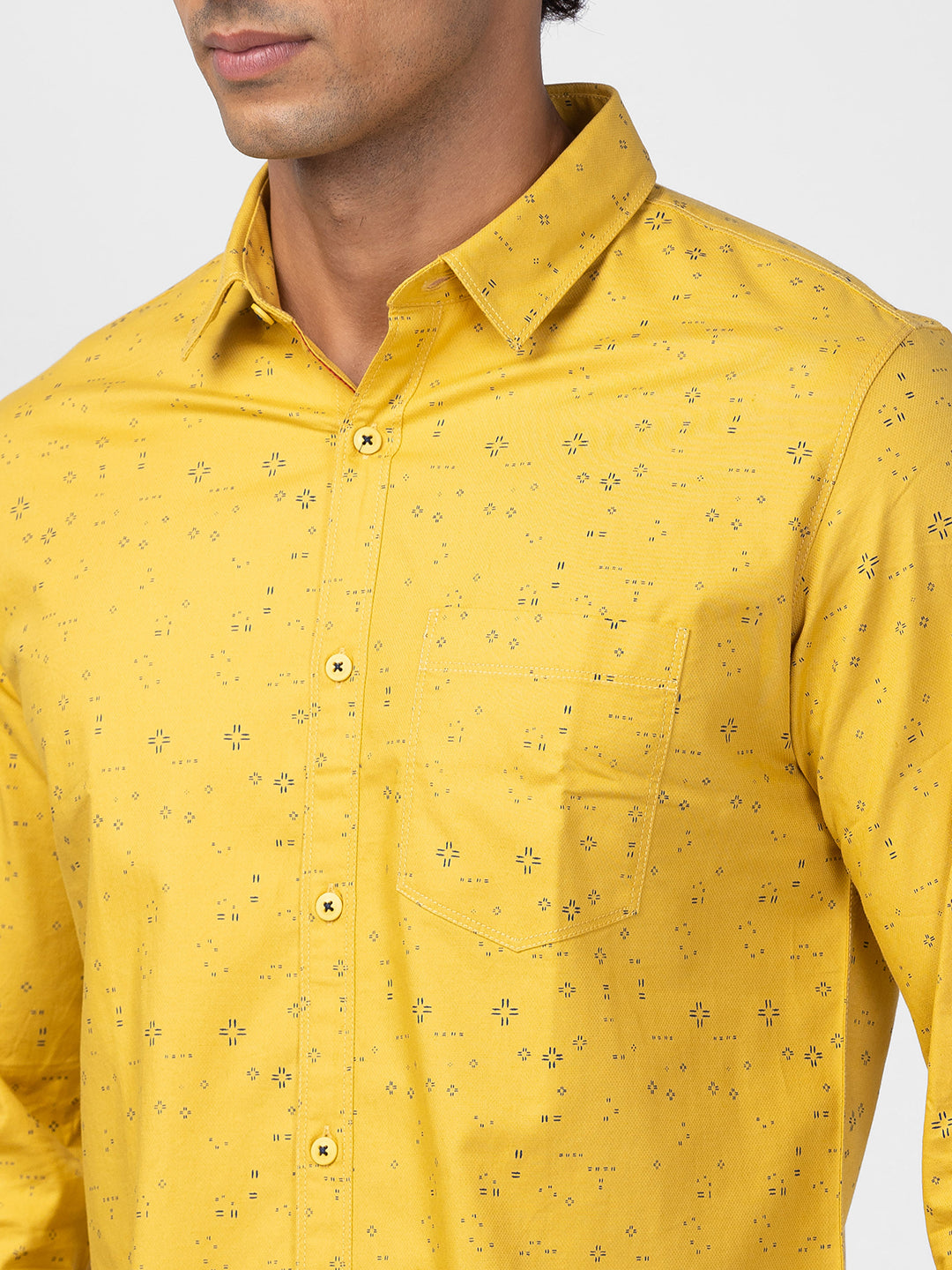 Spykar Men Sulphur Yellow Cotton Slim Fit Printed Shirt