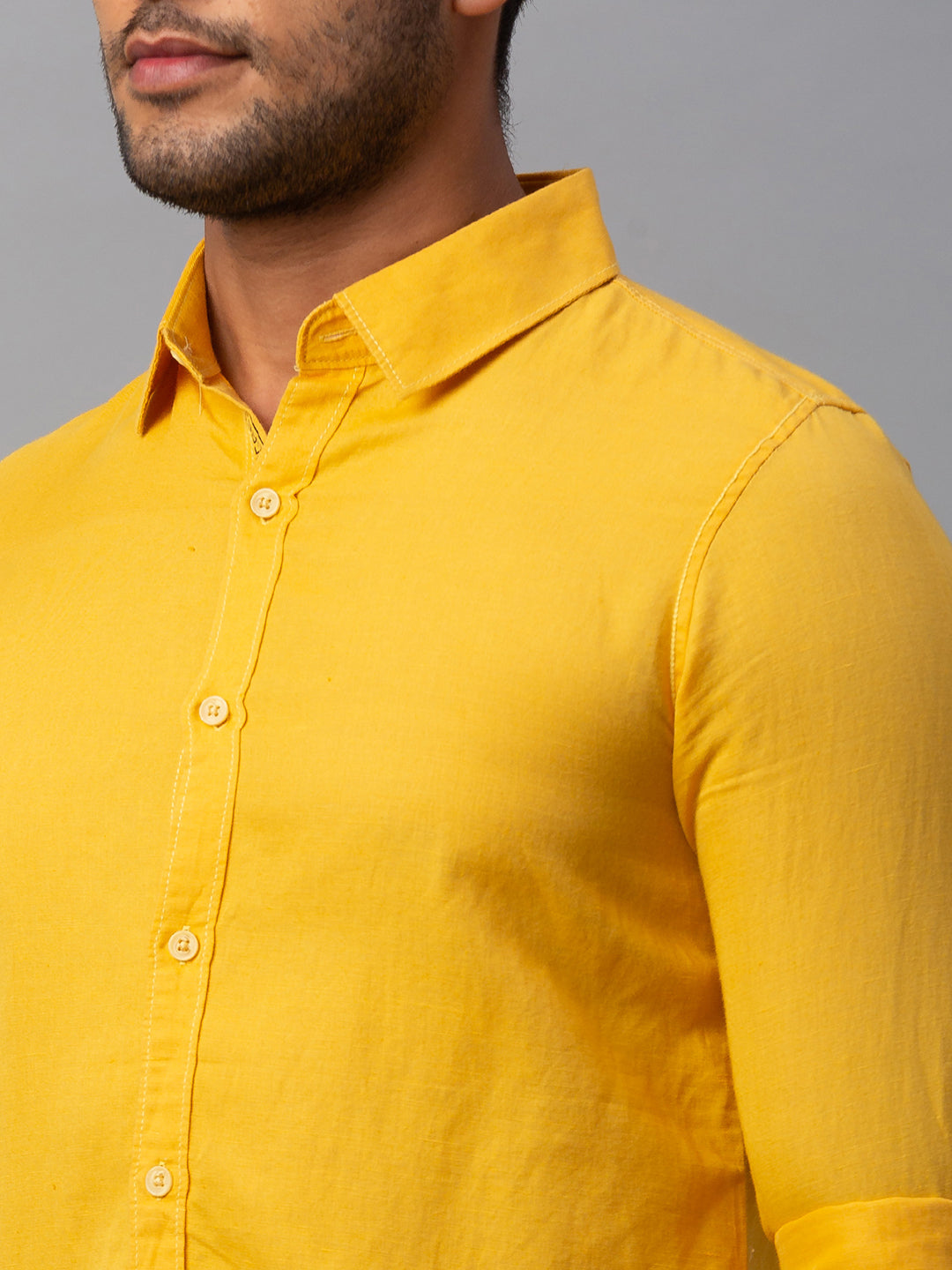 Spykar Men Yellow Cotton Slim Fit Shirt