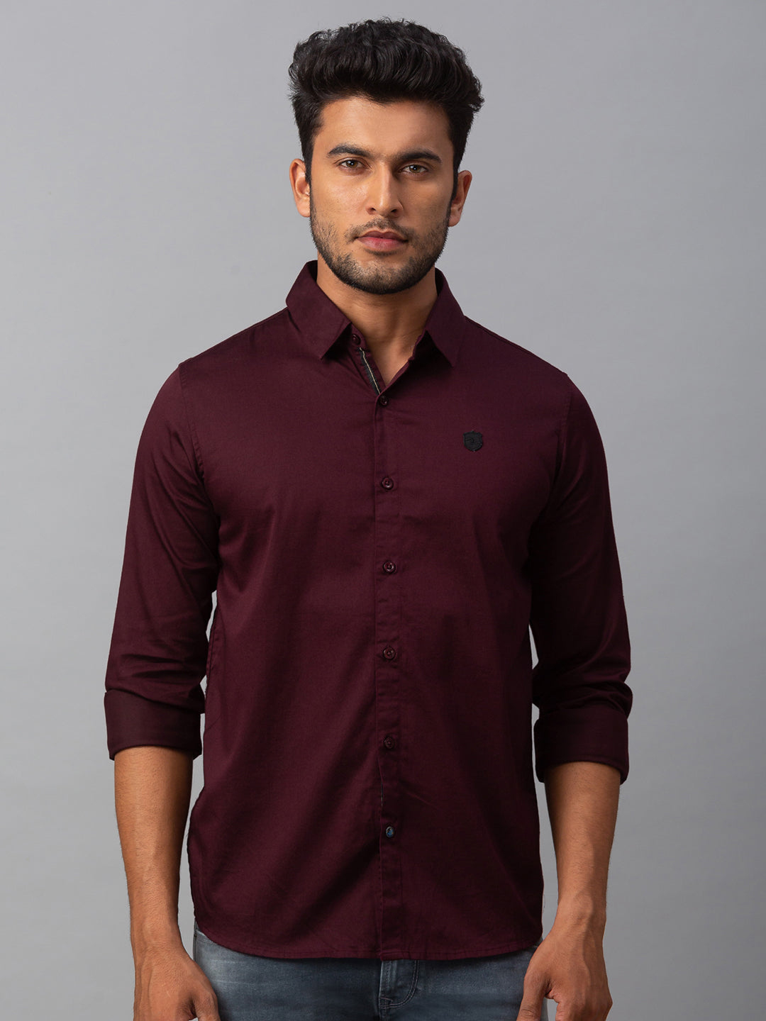 Spykar Red Cotton Slim Fit Shirts For Men