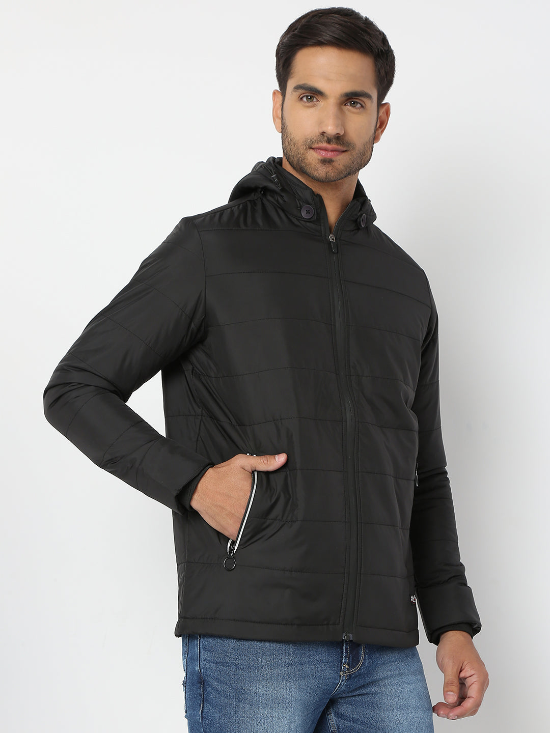 Spykar Men Black Nylon Regular Fit Jacket