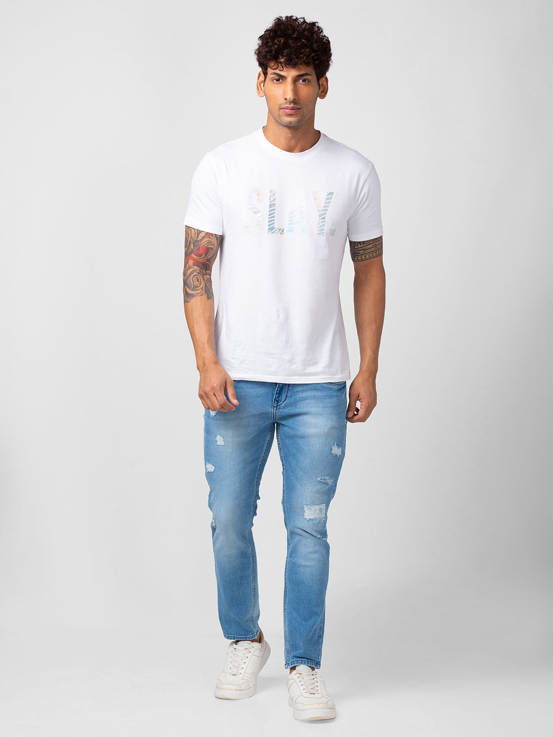 Spykar Men Light Blue Cotton Slim Fit Tapered Length Jeans (Kano)