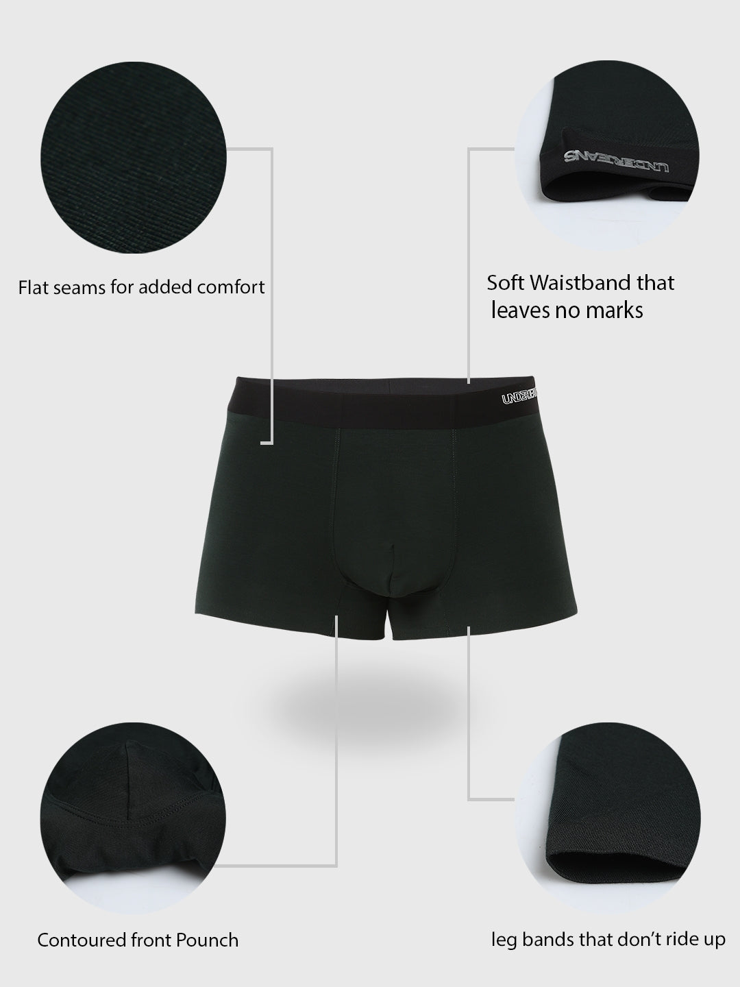 Underjeans by Spykar Men Super Premium Bonded Elastic Bottle Green Trunk