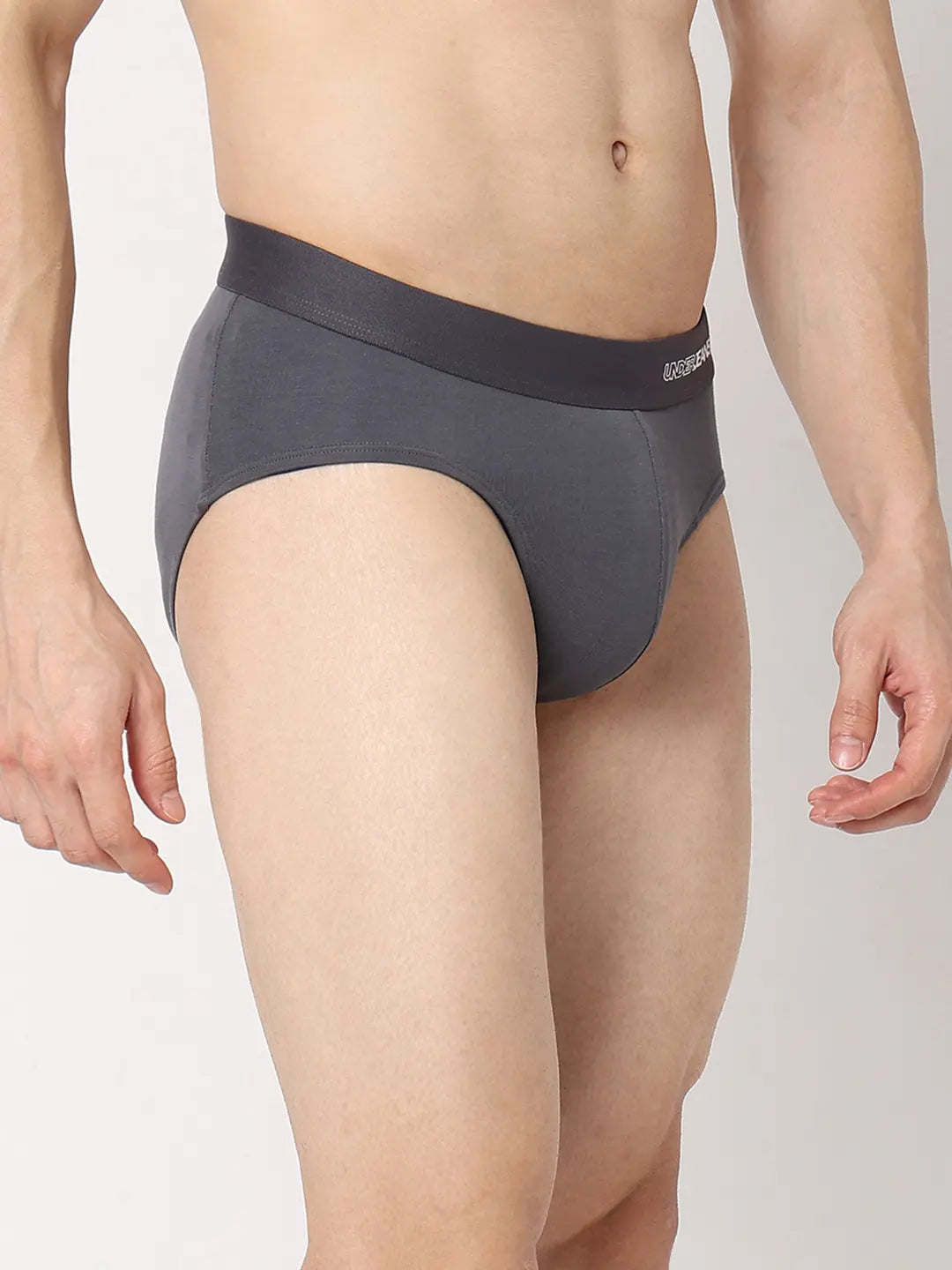 Underjeans By Spykar Men Premium Mid Grey Cotton Blend Regular Fit Brief