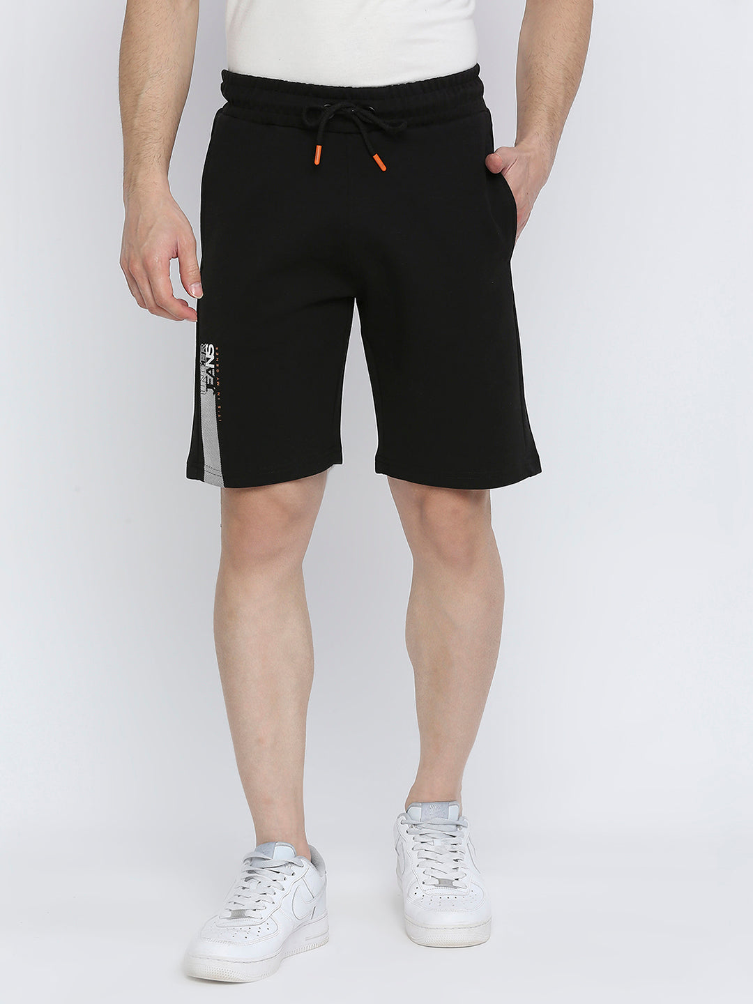 Men Cotton Blend Knitted Black Shorts - Underjeans by Spykar