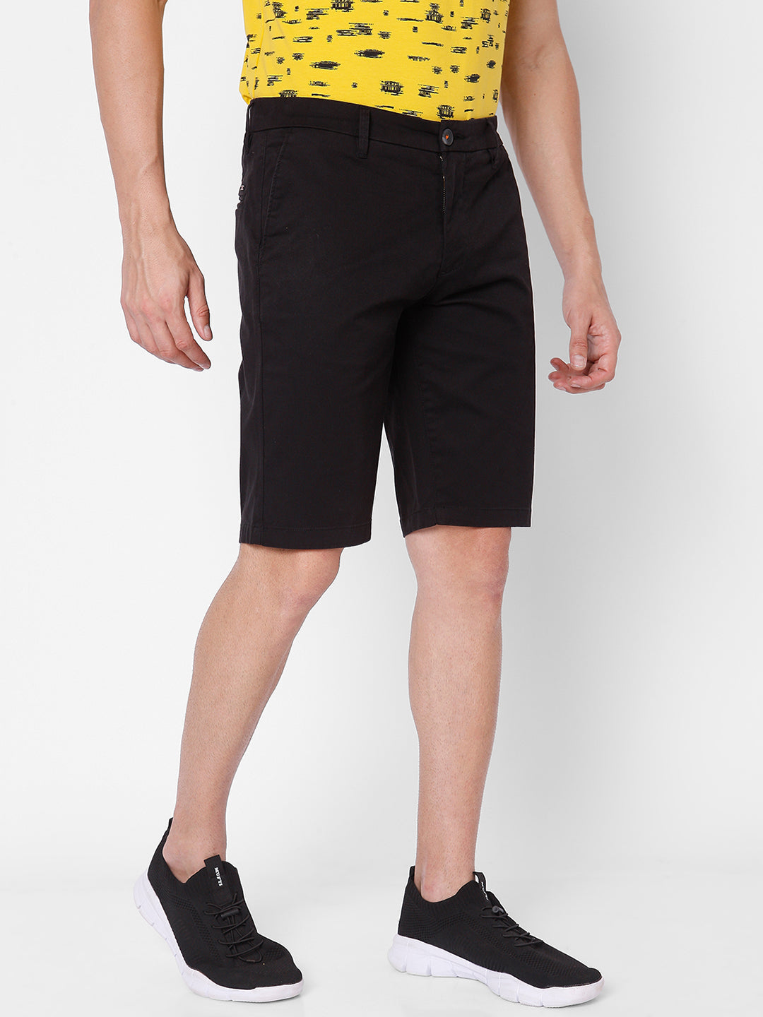 Spykar Men Black Cotton Slim Fit Casual Shorts