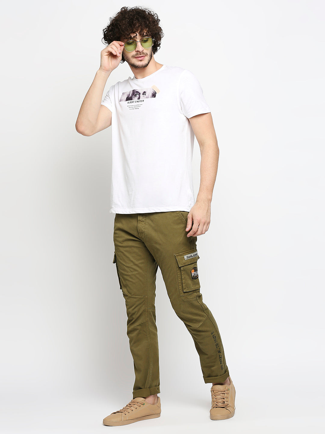 Spykar Men Military Green Solid Slim Mid-Rise Trousers