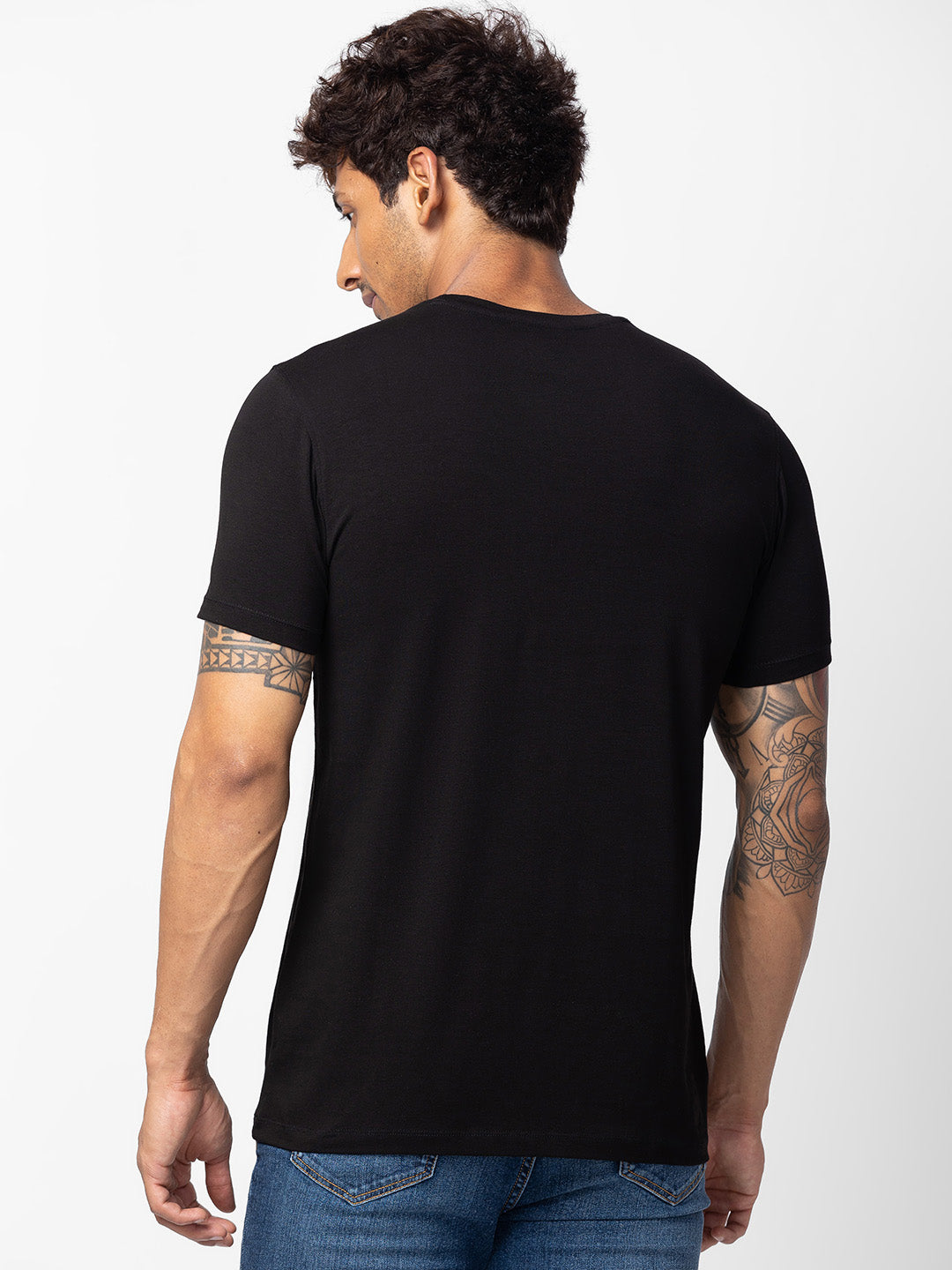 Spykar Men Black Cotton Regular Fit Half Sleeve Printed T-Shirt