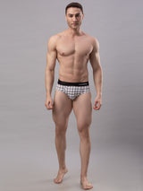 Men Premium Cotton Blend White-Check Brief- Underjeans By Spykar