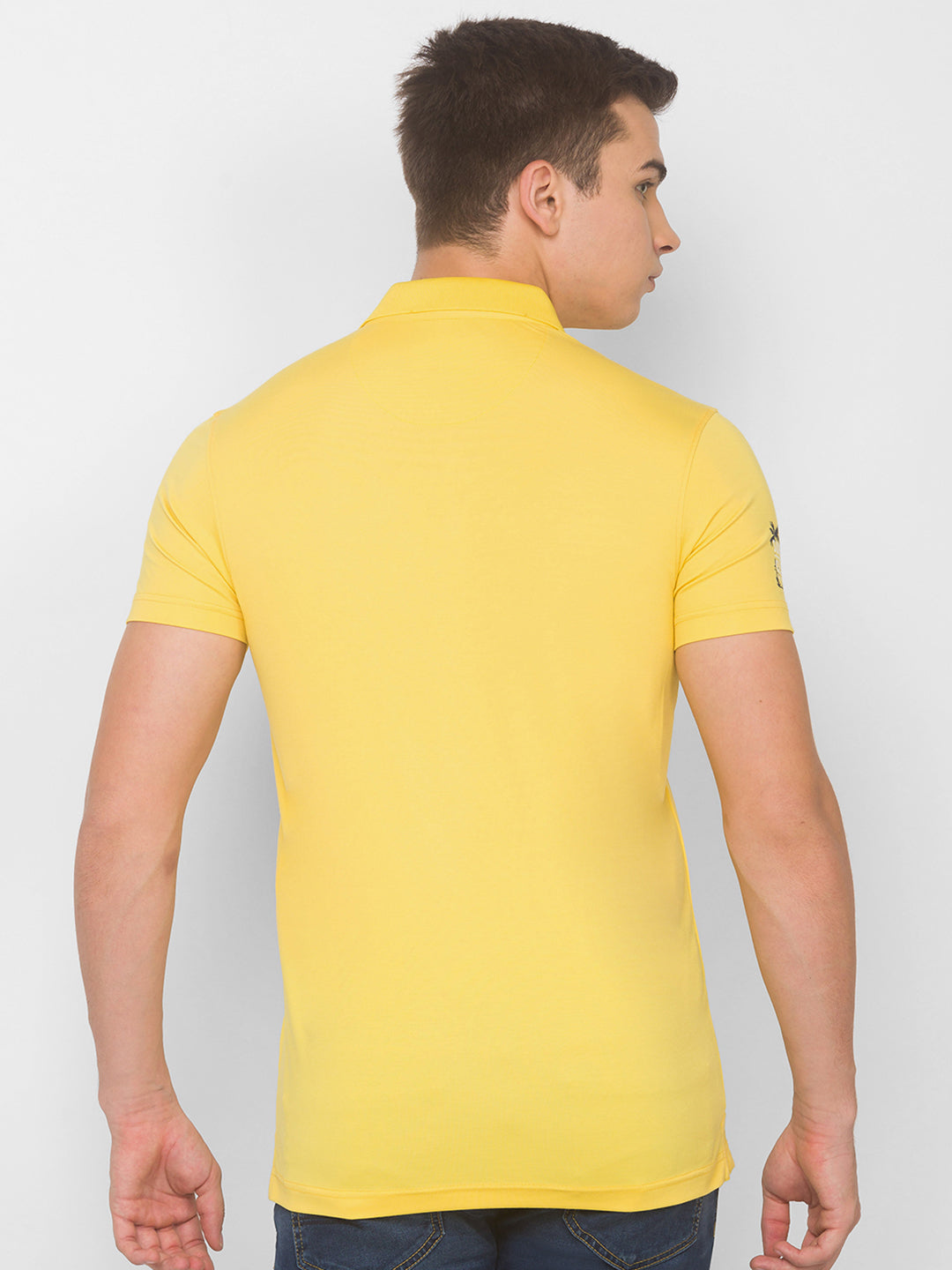 Spykar Men Yellow Cotton Slim Fit Round Neck T-Shirt