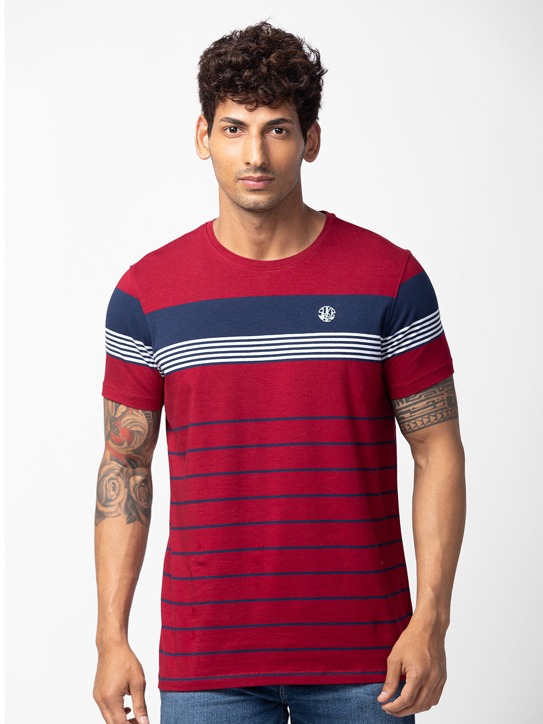 Spykar Men Deep Red Cotton Regular Fit Half Sleeve Printed T-Shirt