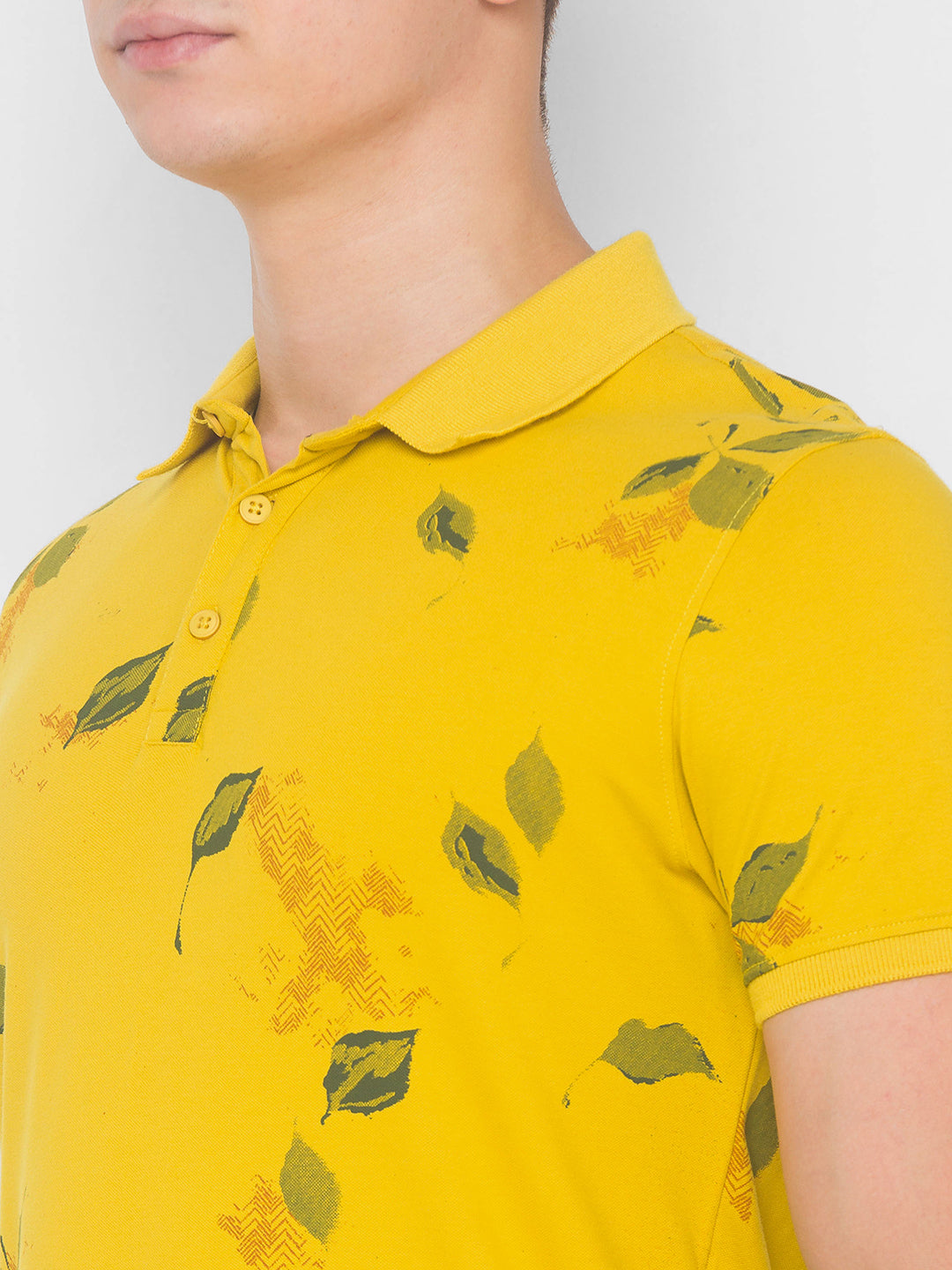 Spykar Men Yellow Cotton Slim Fit Polo T-Shirt