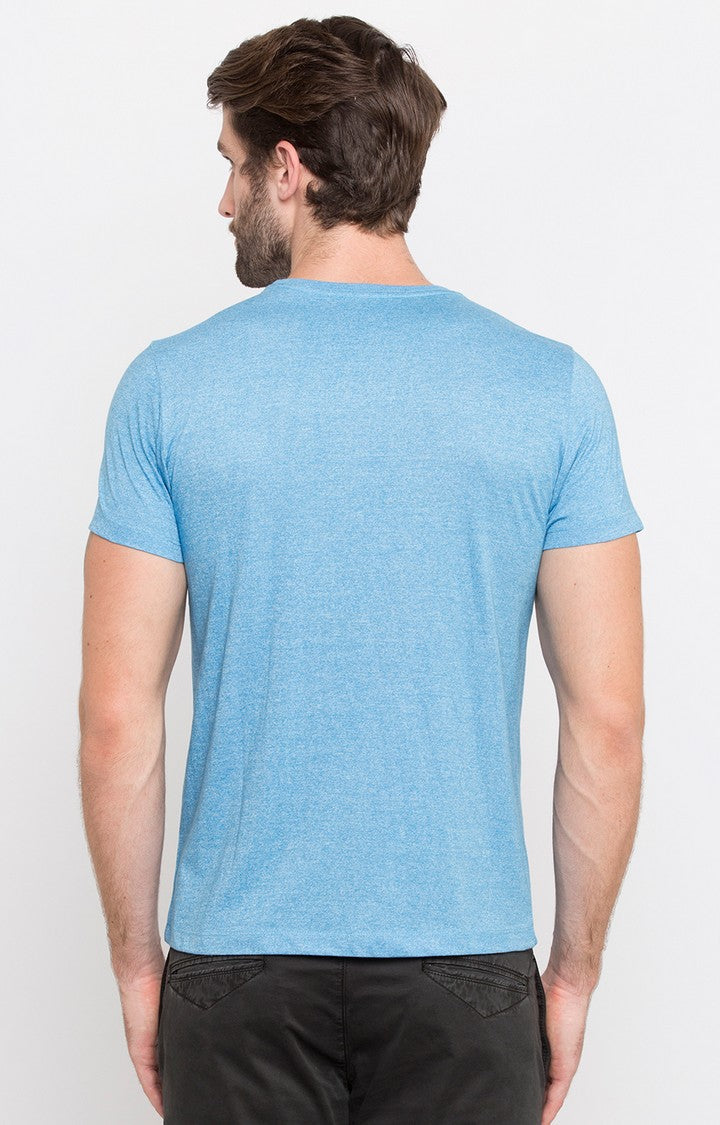 Spykar Blue Cotton Slim Fit T-Shirt For Men