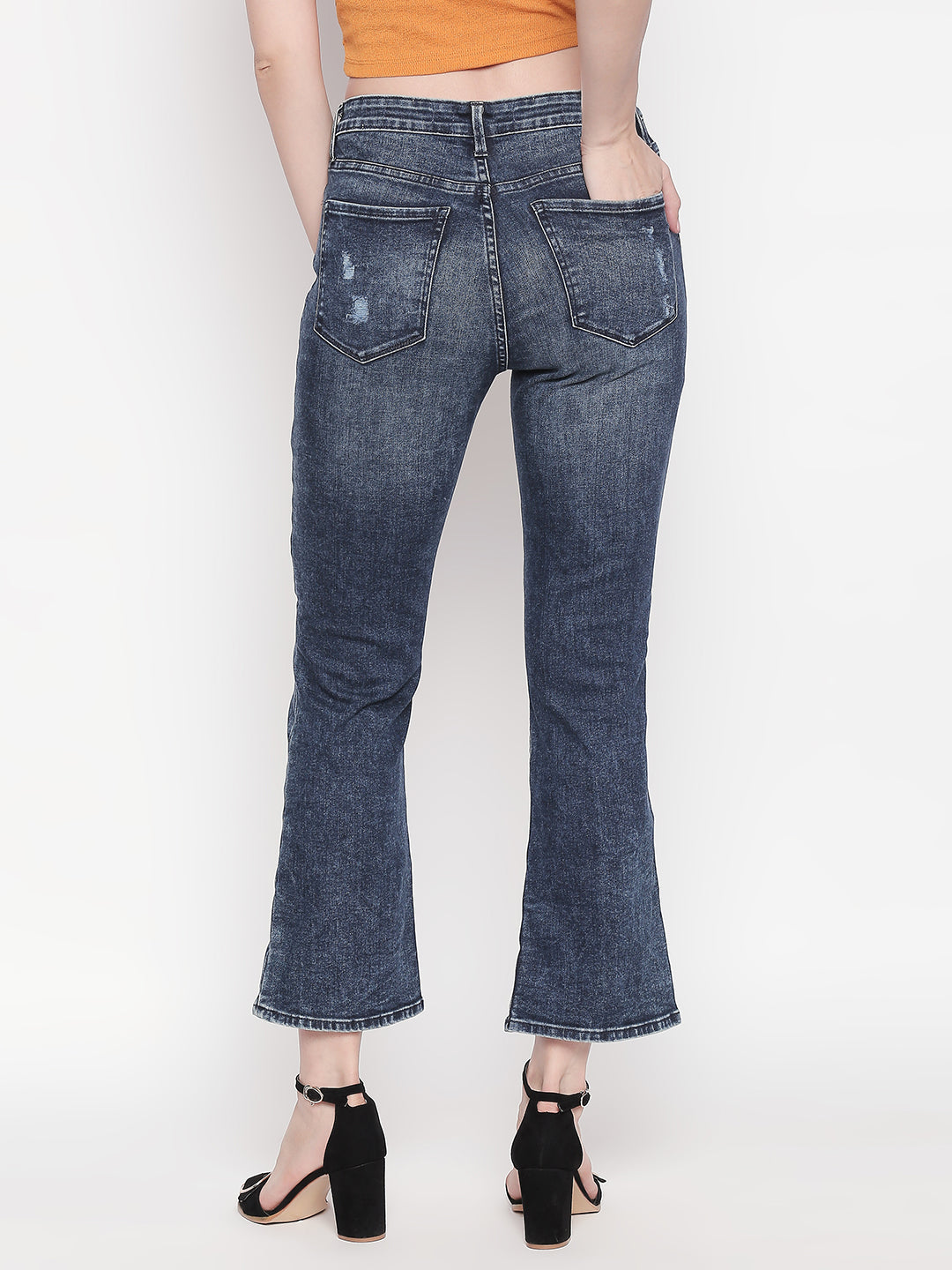 Spykar Dark Blue Cotton Flare Fit Jeans For Women (Elissa)