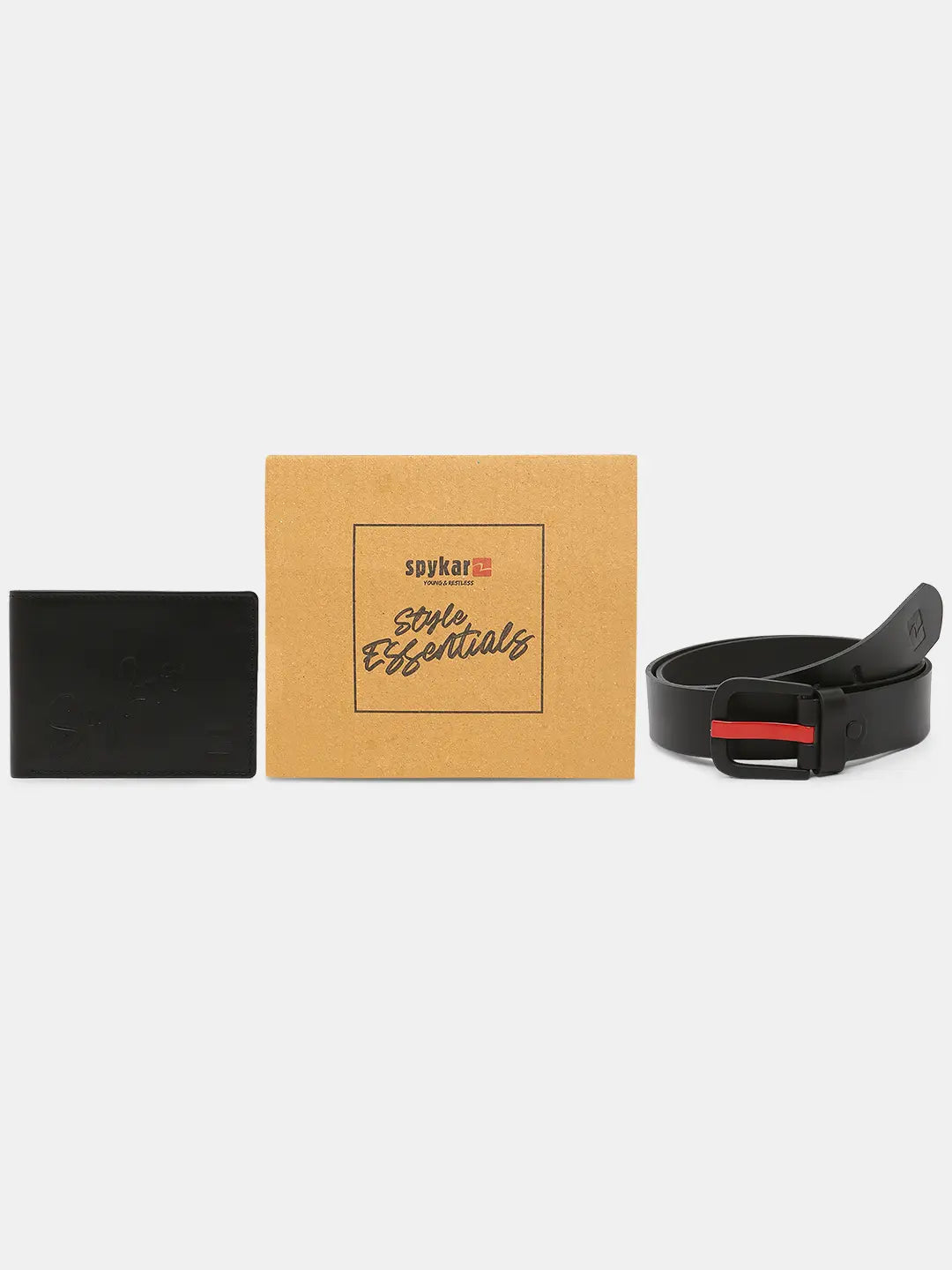 Spykar Black Leather Belt & Wallet Combo