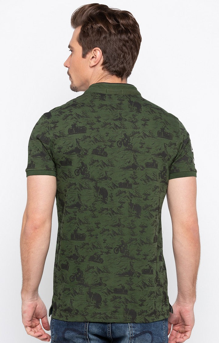 Spykar Olive Printed Slim Fit Men T-Shirts