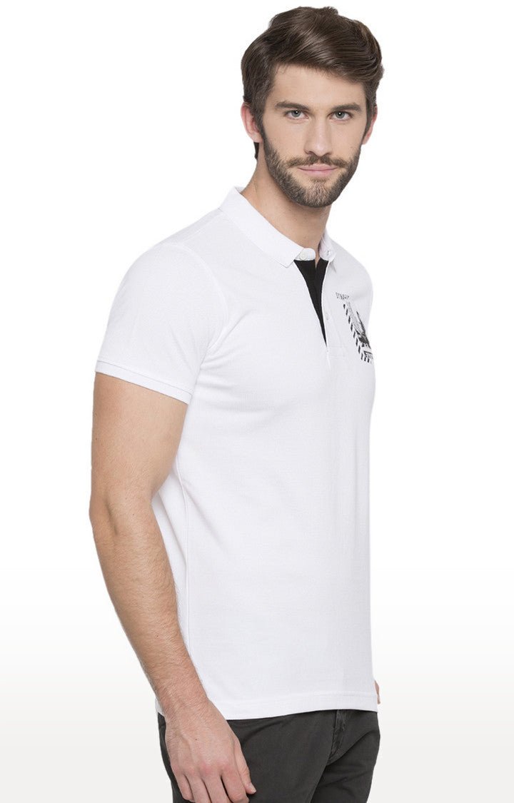 Spykar White Solid Slim Fit Polo T-Shirt