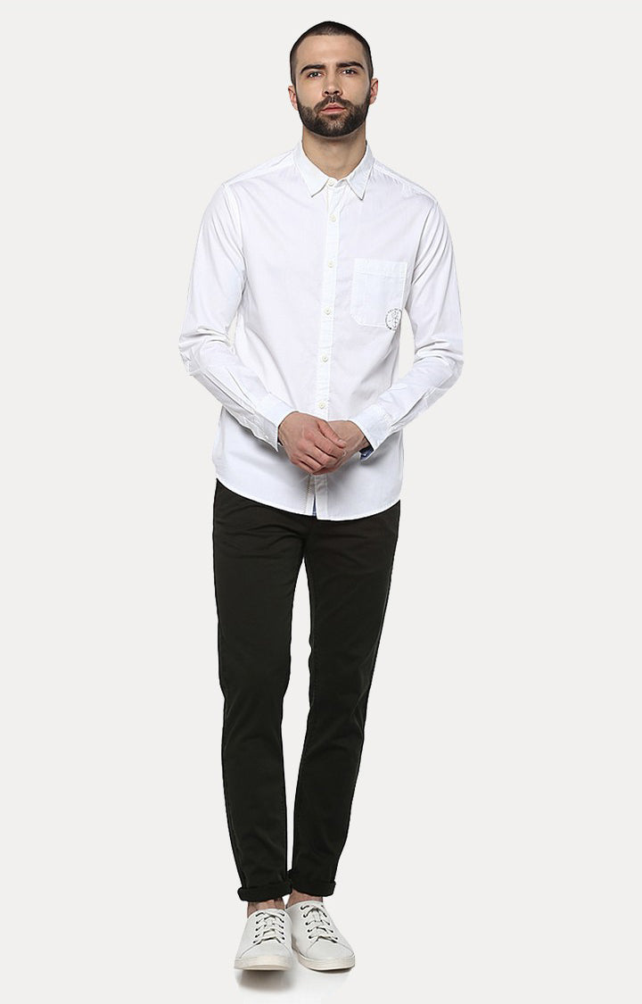 Spykar Men'S White Cotton Solid Casual Shirts