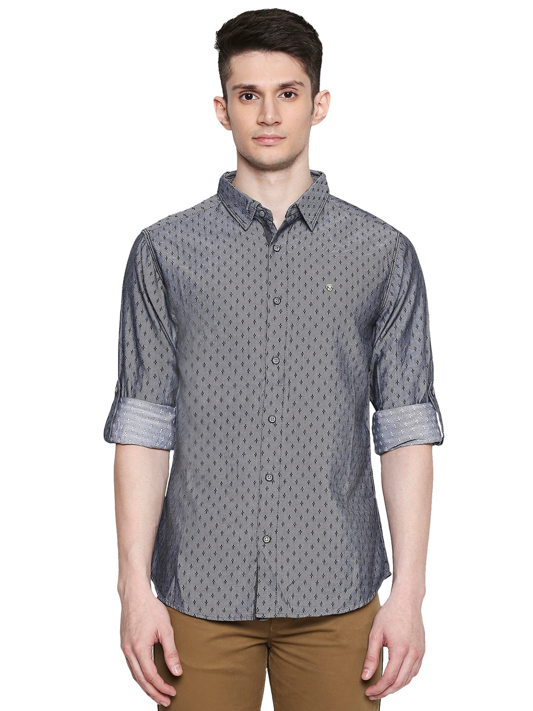 Spykar Men Grey Cotton Slim Fit Shirt