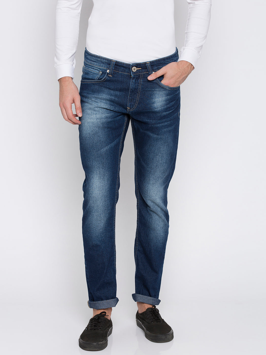 Spykar Men Blue Solid Slim Thigh Narrow Leg Fit Jeans