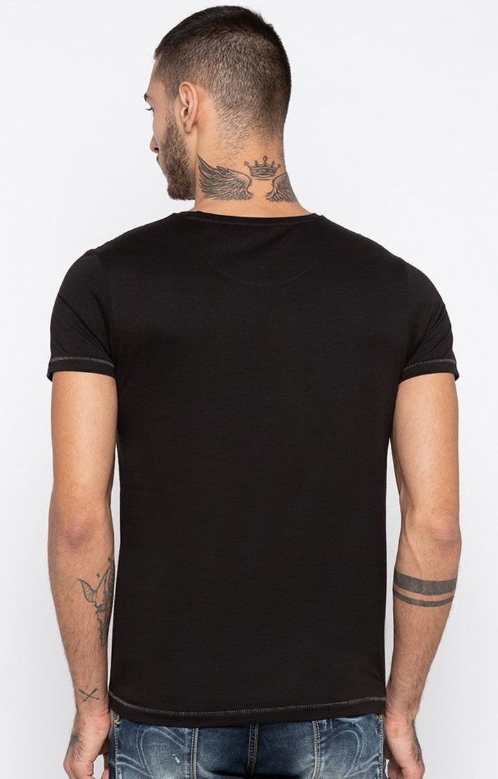 Spykar Black Printed Slim Fit Men T-Shirts