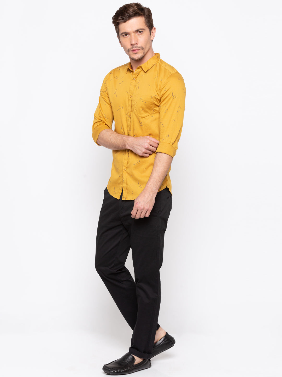 Spykar Yellow Cotton Slim Fit Shirts For Men