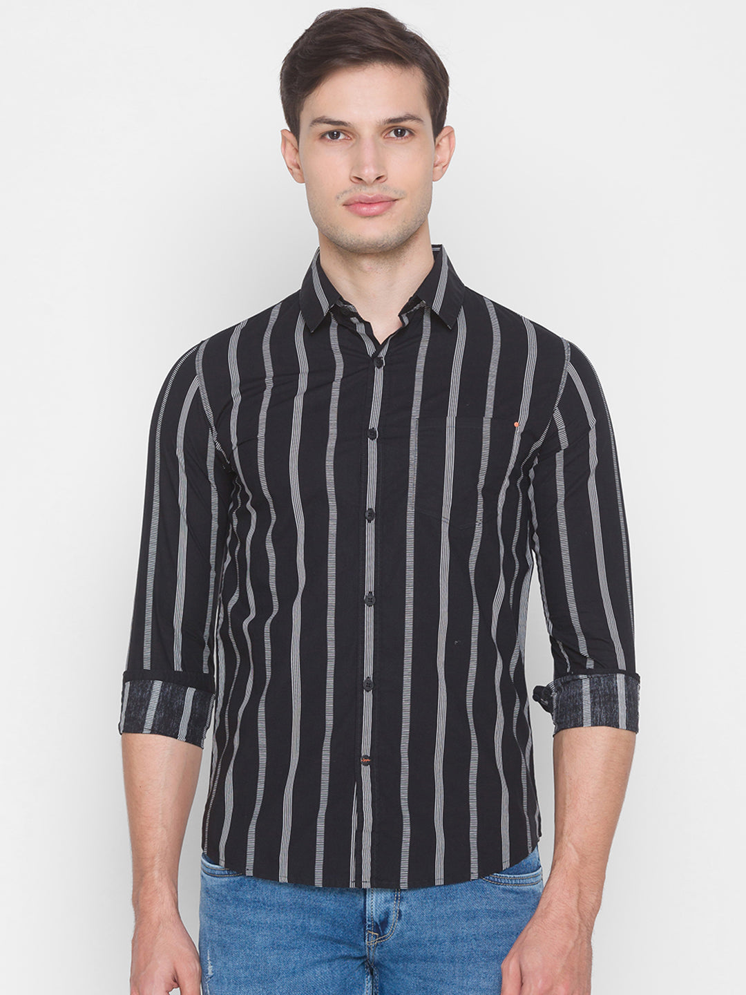 Spykar Slim Fit Black Cotton Men Shirt