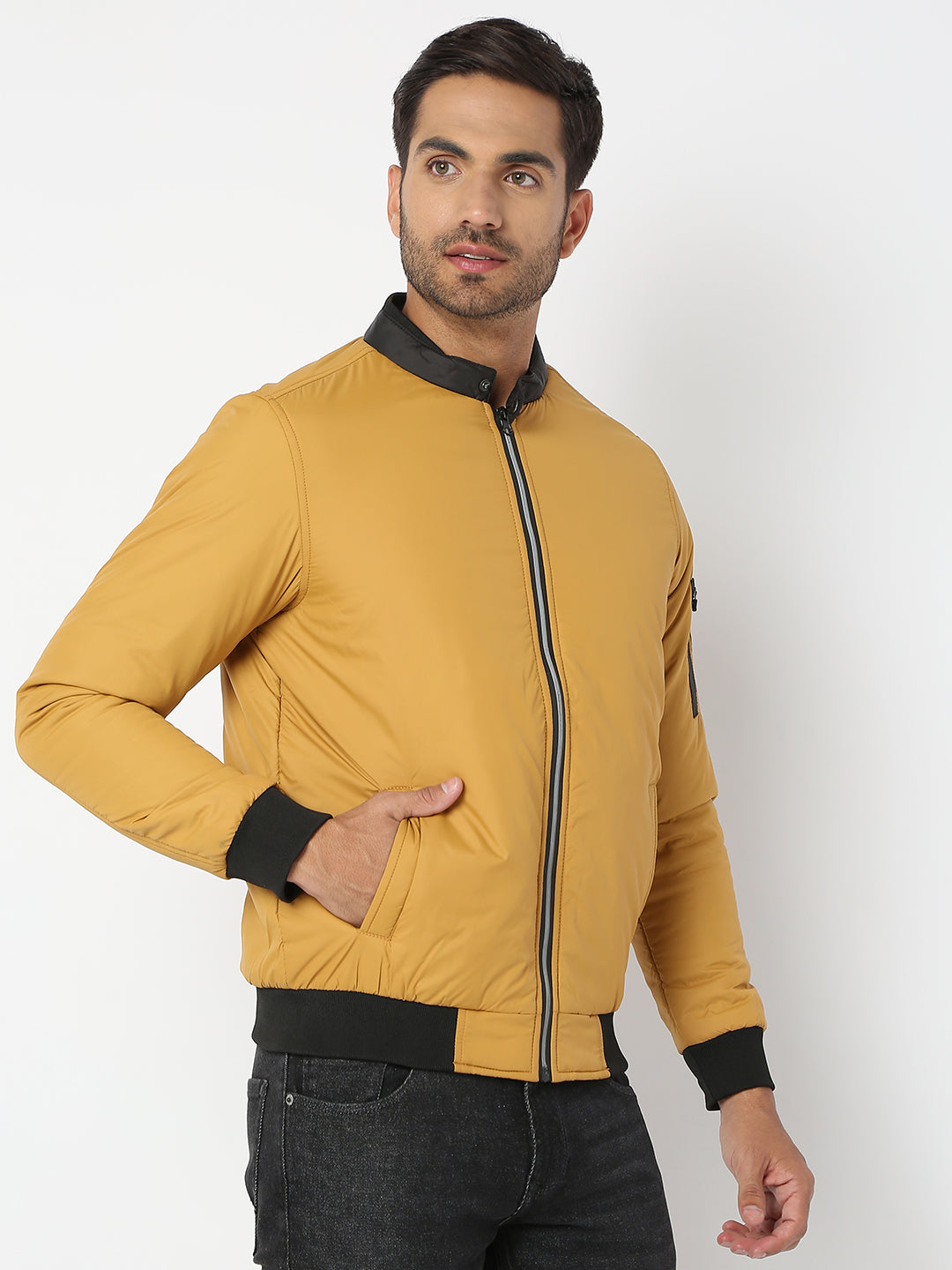 Spykar Men Mustard Nylon Regular Fit Jacket