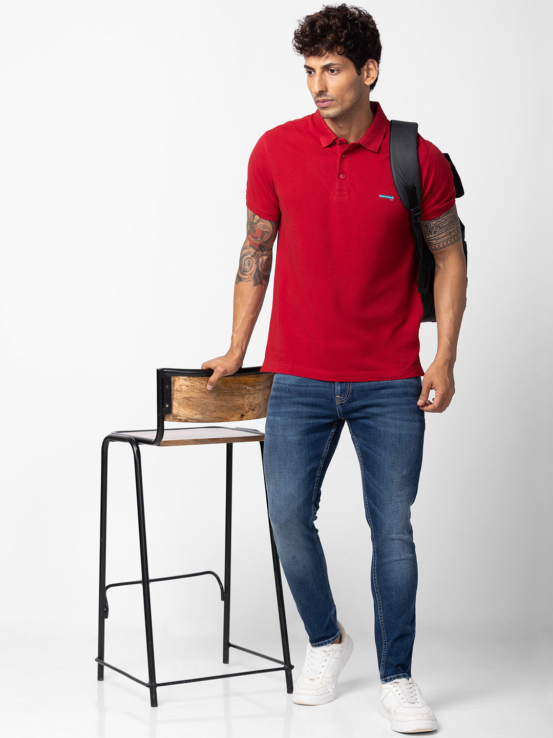 Spykar Men Deep Red Cotton Regular Fit Half Sleeve Plain Polo T-Shirt