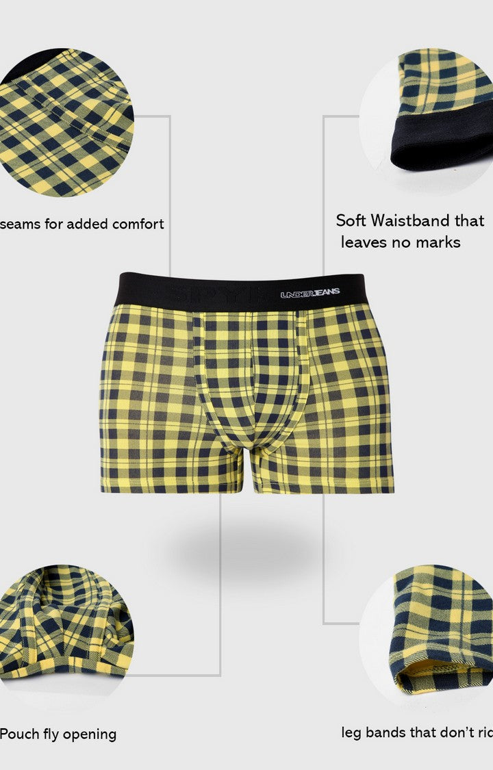 Underjeans By Spykar Men Yellow Check Cotton Blend Trunk