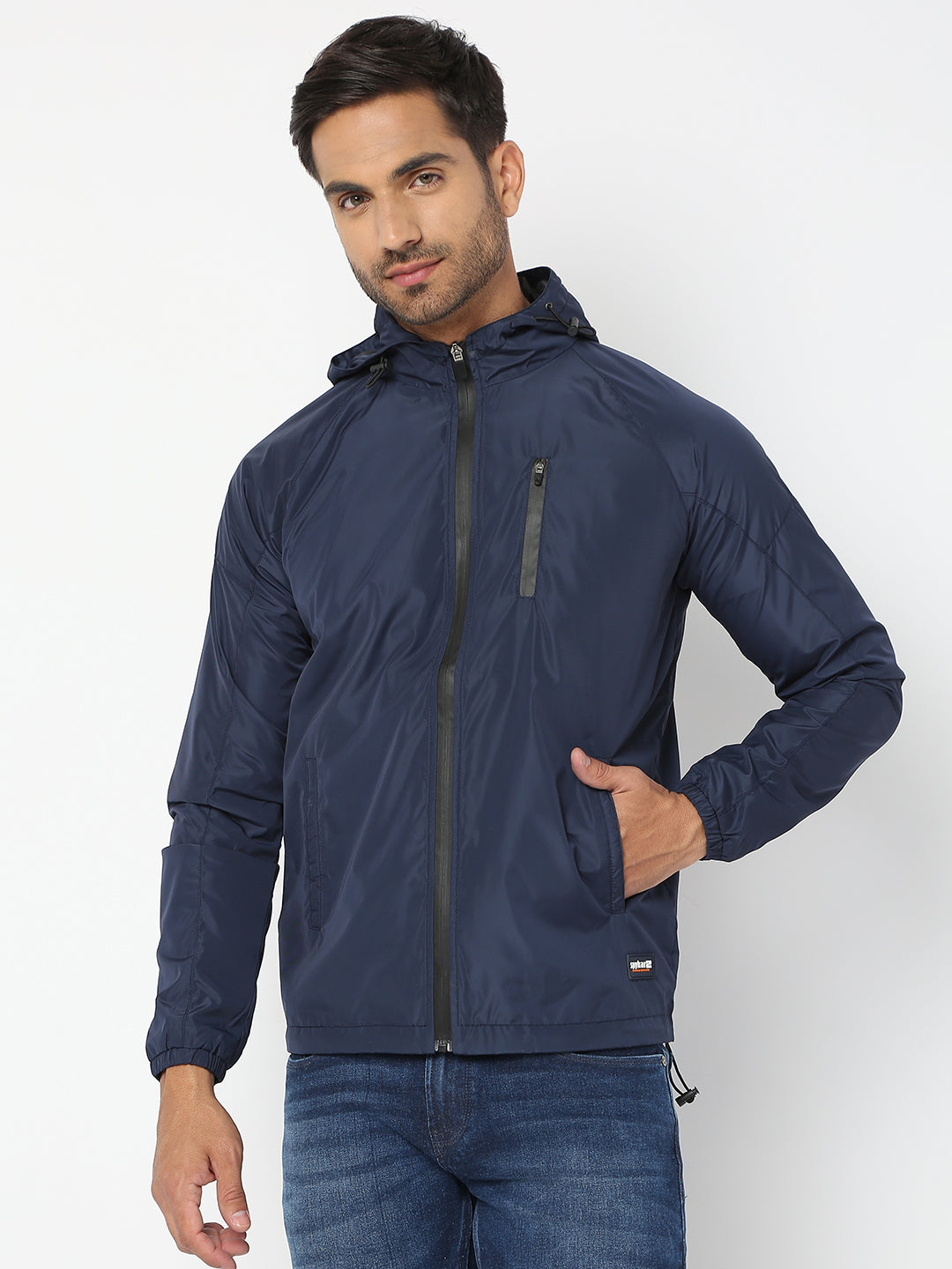 Spykar Men Navy Blue Nylon Regular Fit Jacket