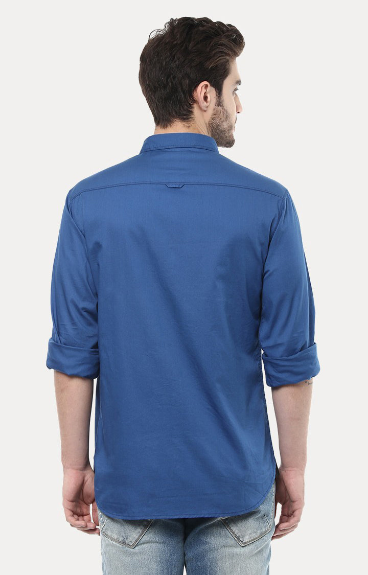 Spykar Men'S Blue Cotton Solid Casual Shirts