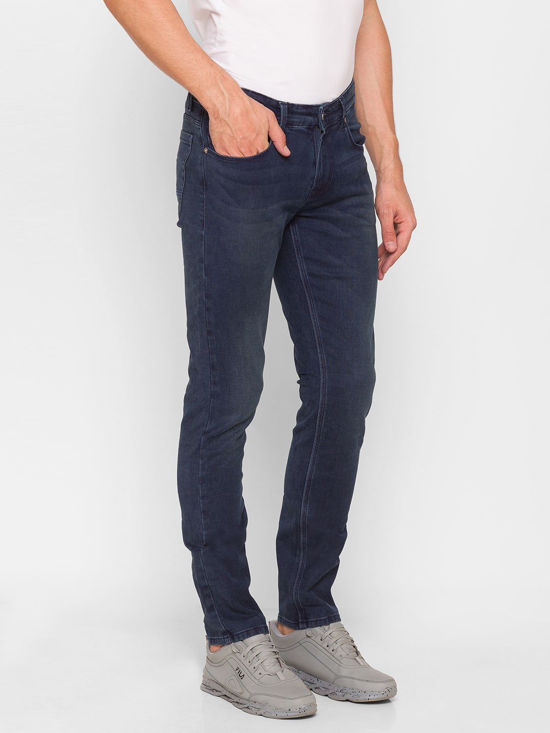 Spykar Men Dark Blue Cotton Regular Fit Narrow Length Jeans (Rover)